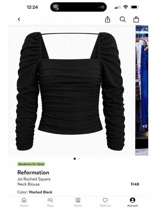 Reformation Tops - Reformation Black Ruched Square-Neck Blouse